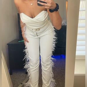 White Bridal Feather Jumpsuit